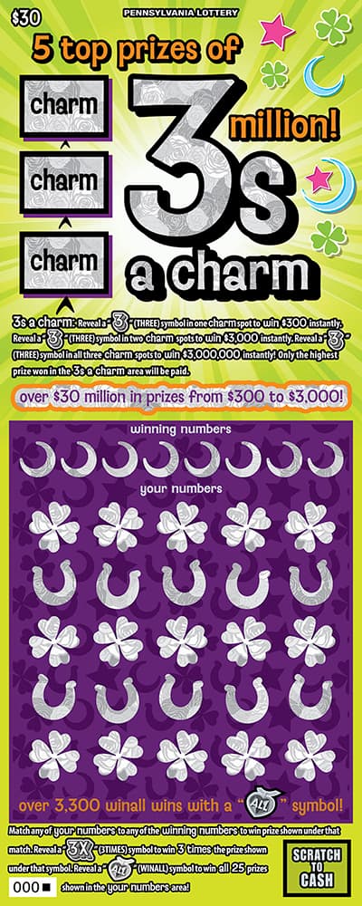 3S A CHARM scratch-off ticket