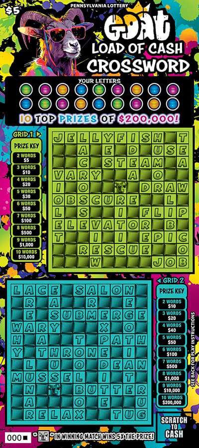 GOAT LOAD OF CASH CROSSWORD scratch-off ticket