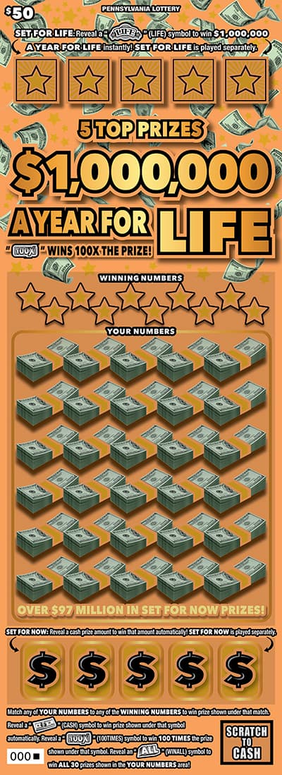 $1,000,000 A YEAR FOR LIFE scratch-off ticket