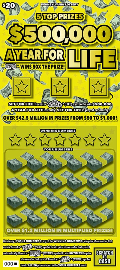 $500,000 A YEAR FOR LIFE scratch-off ticket