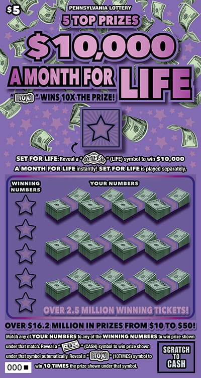 $10,000 A MONTH FOR LIFE scratch-off ticket