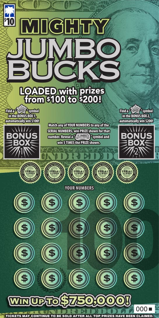 MIGHTY JUMBO BUCKS scratch-off ticket
