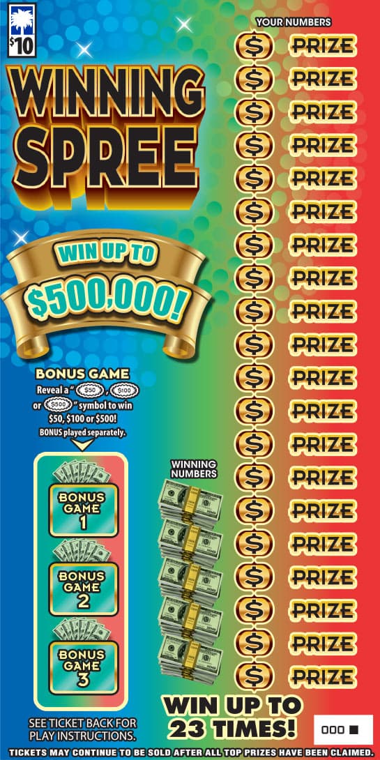 WINNING SPREE scratch-off ticket