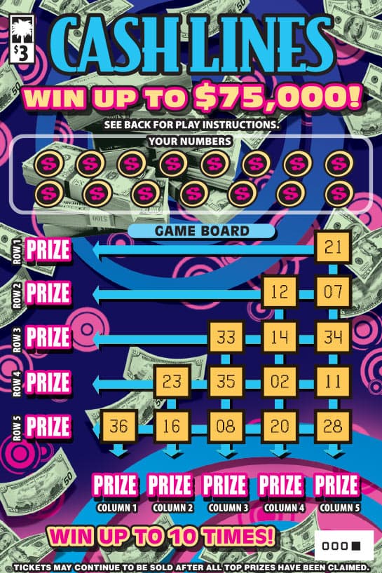CASH LINES scratch-off ticket